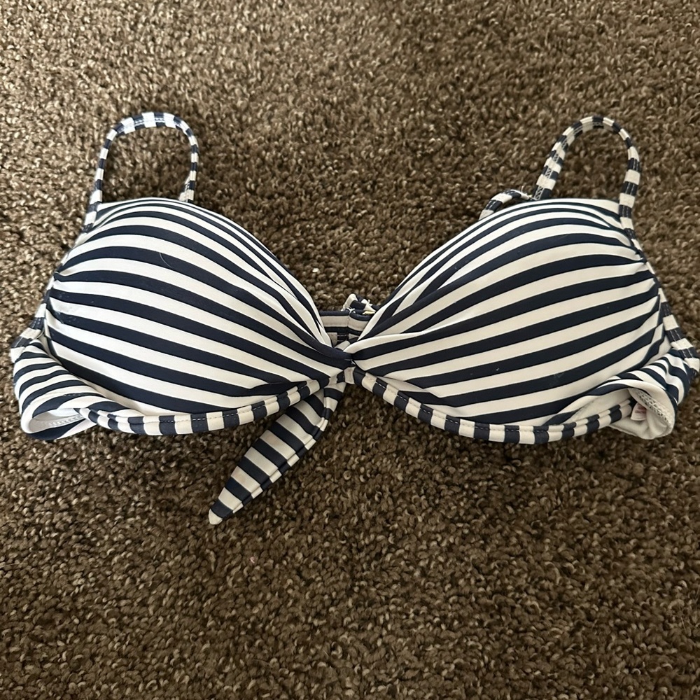 Striped Navy and White Bikini Top